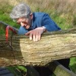 David Proctor cutting wood saw hacksaw farm organic fordhall